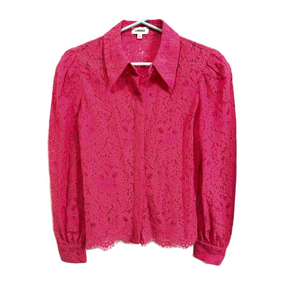 L'AGENCE Pink Lace Button Down Shirt